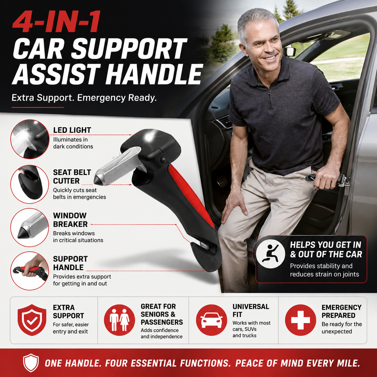 5-in-1 Car Support Handle with Window Breaker